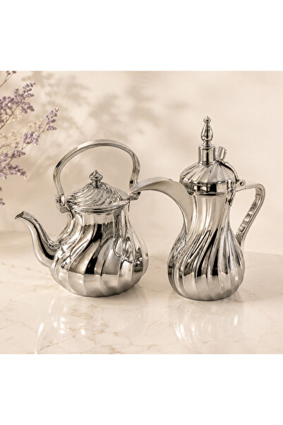 Alakhmas Safir Plus Hello Coffee Pot and Tea Pot Set 2 Pieces Silver Indonesi...