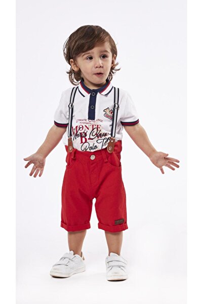 hashtag Σετ με υφασμάτινη βερμούδα 3 τμχ. "World class" κόκκινο