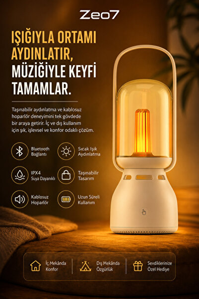 Zeo7 Bluetooth Kamp Lambası Hoparlör, IPX4 Suya Dayanıklı, 1800mAh Batarya, D...