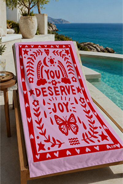 Evmila Pink You Deserve Joy Written Butterfly Patterned 70X150 Beach Towel - ...