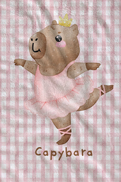 Evmila Prosop de plajă cu model Capybara roz Gingham 70x150 - Prosop de baie ...