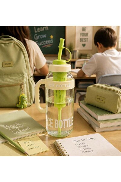 SNK ICE BOTTLE Water Bottle 1300ml, BPA Free Plastic Bottle with Straw, Inter...