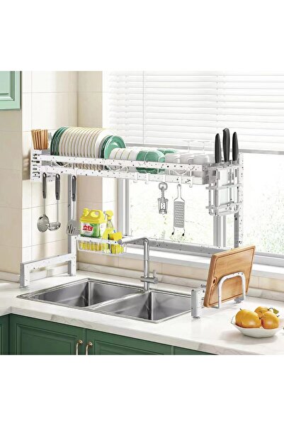 OEM Stainless Steel Dish Rack Above the Sink, 2 Tiers with Drain, 24x75x51cm