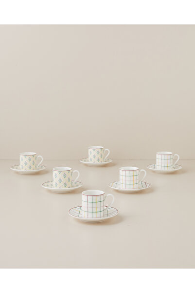 English Home Flora New Bone China 12 Parça 6 Kişilik Kahve Fincan Takımı 80 m...