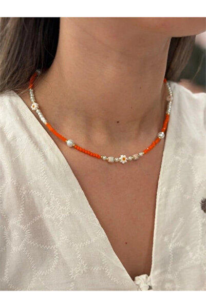 Generic Brand Daisy bead necklace - orange