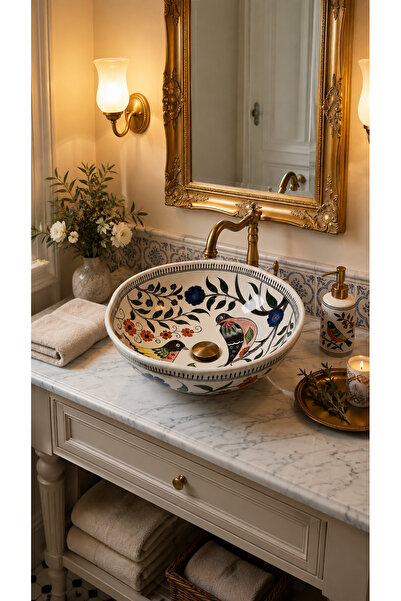 EvaniLife Papatya Model Songbird Garden Serisi El Yapımı Seramik Lavabo Özel ...