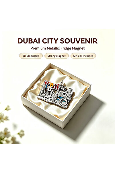 ARIANA Classic Dubai metal ornament, vibrant cityscape with camel, palm tree,...