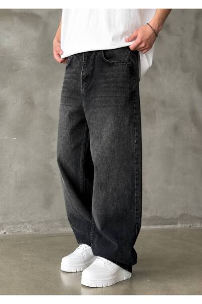 DIRECTIVE JEANS Anthracite Extra Baggy Washed Premium Trousers Blue Wide Leg
