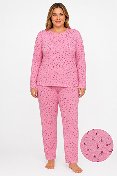 FAMES PİJAMA Plus size seasonal pointelle floral pajama set