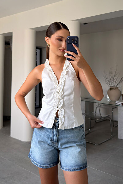 MAGARDE V-Neck Ruffled Blouse - Ecru