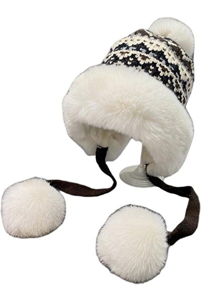 STARSTAR Women's pom-pom ski hat blue/white warm fleece.