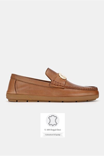 TUNAELLİ Men's Taba Genuine Natural Leather Daily Loafer Shoes