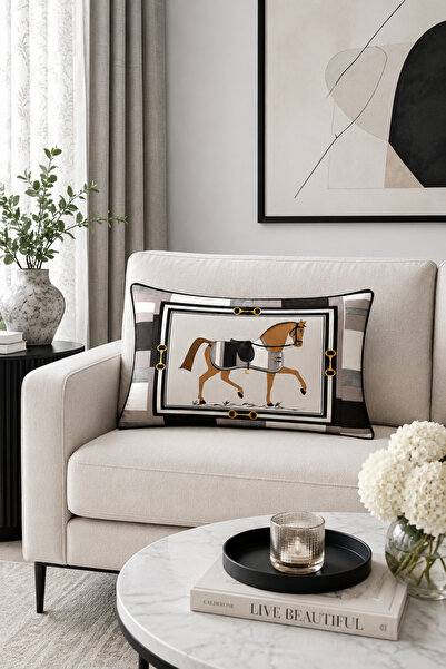 HOMESSA Gray Black Horse 2-Piece Throw Pillow Cover 35X55 cm