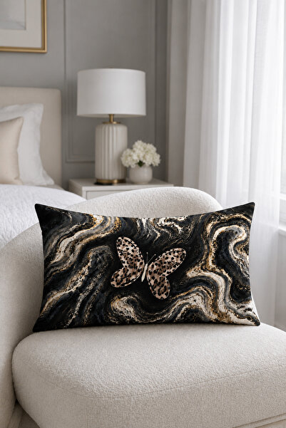 HOMESSA Black Gold Marble Butterfly 2-Piece Throw Pillow Cover 35X55 cm