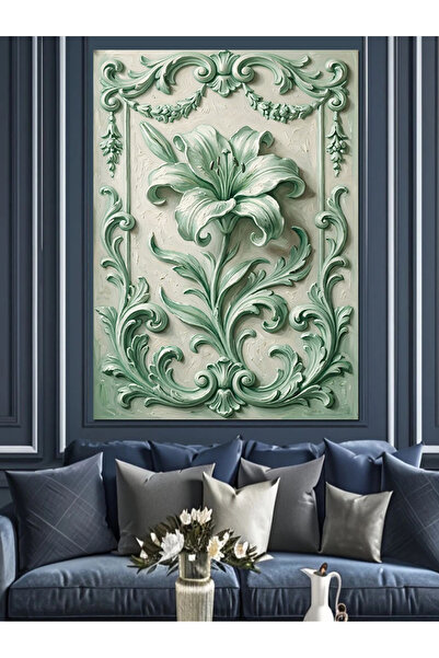 Artmeg Pânză decorativă cu model de crin verde în relief - Tablou din lemn MDF