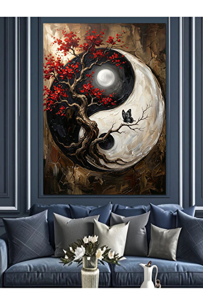 Artmeg Yin Yang Tree Moon Canvas decorativ - Tablou din lemn MDF