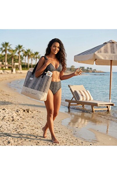 mucize Women's Snake Patterned "Perfectly Imperfect" Printed Beach Bag - Canv...