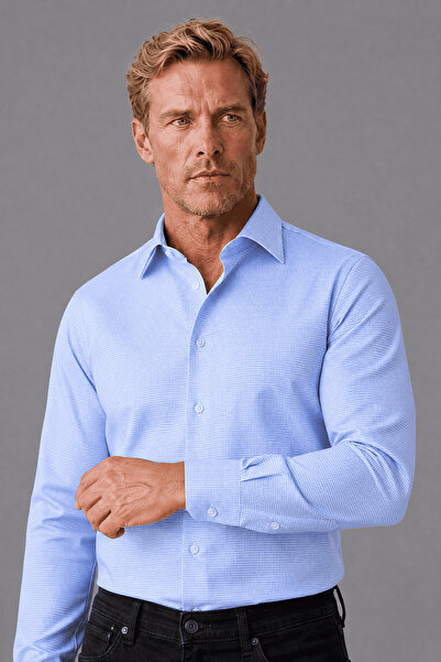 Bisse Blue Regular Fit Cotton Pocketless Classic Long Collar Shirt