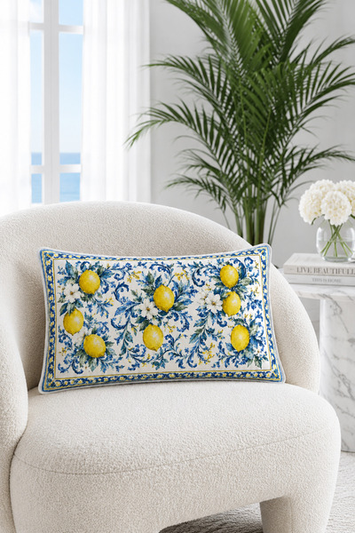 HOMESSA Mediterranean Blue Lemon 2-Piece Throw Pillow Cover 35X55 cm