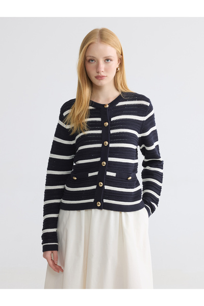 LC Waikiki Cardigan tricotat de damă, cu guler rotund și dungi