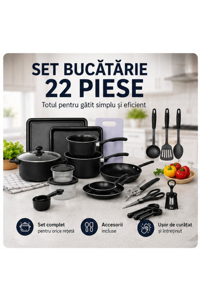 OEM Set Bucatarie 22 Piese cu Oale, Tigai, Wok si Accesorii