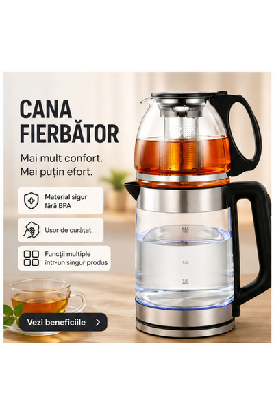 OEM Cană Fierbător Electric Sticlă, 2.2L, 1500W, Hausberg