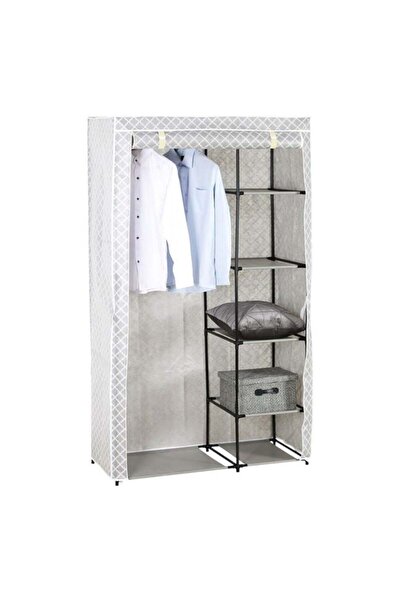 victiny Grey Patterned Textile Wardrobe 100 x 46 x 173.2 cm