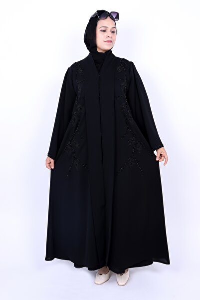 Izzah Bella Black Flower Embroidery and Bead Handwork Abaya