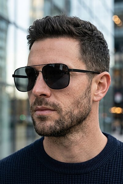 Di Caprio Dc3053Black Black Modern Square Polarized Glass Men's Sunglasses