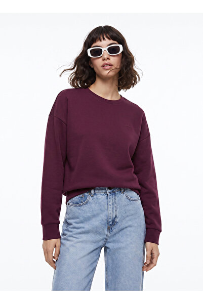 JEEP Bordo Kadın Bisiklet Yaka Relaxed Baskılı Sweatshirt J5WL-SWT7089