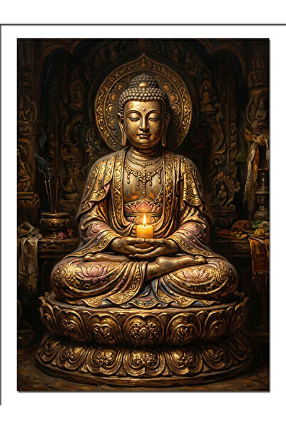 Artmeg Statuia lui Buddha din aur, meditație, pace, pânză decorativă - Tablou...
