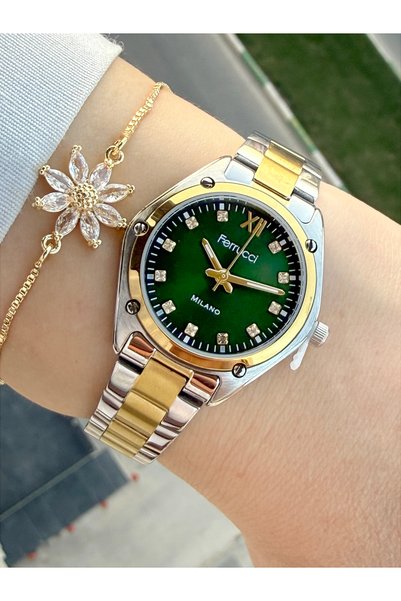 Ferrucci 28 mm Dial Green Full Steel Women's Wristwatch with Bracelet Gift