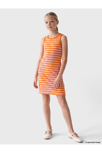 LC Waikiki Trendlucky Striped Corduroy Girls' Dress with a Difference
