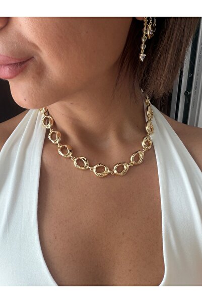 DGK COLLECTİON 14K gold renk altın kaplama,tasarım harikası tek başına dev kolye