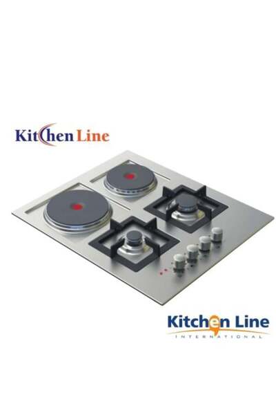 Kitchen Line موقد غاز مدمج 60 سم مع شعلتين غاز قويتين وشعلتين كهربائيتين - صن...