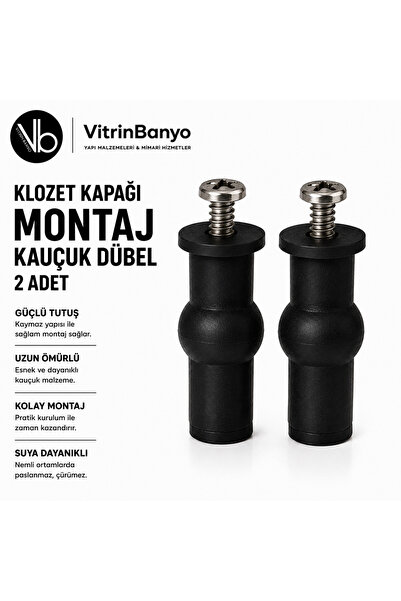 vb vitrinbanyo Klozet Kapağı Montaj Kauçuk Dübel 2 Adet | Güçlü Tutuşlu Kloze...