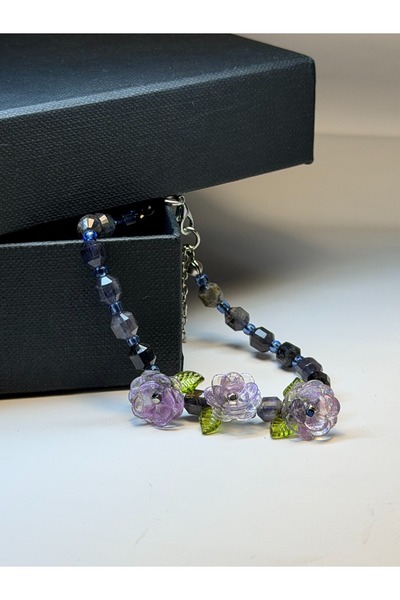 Gioriz Atelier Violet Bloom | El Yapımı Ametist ve Gül Detaylı Bileklik