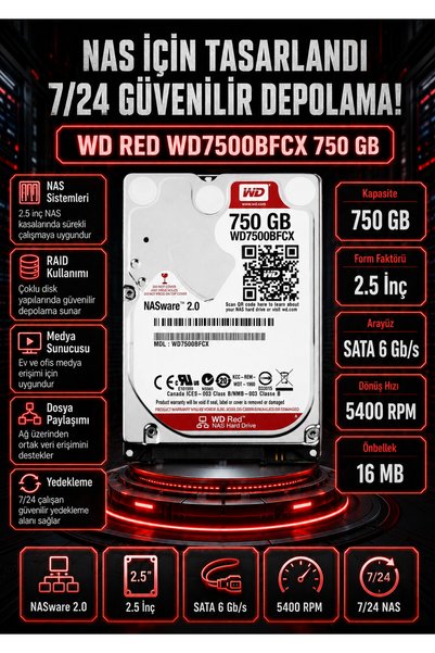 DİSK BANK WD7500BFCX 750 GB 2.5 İnç NAS ve Ağ Depolama Sistemi Diski