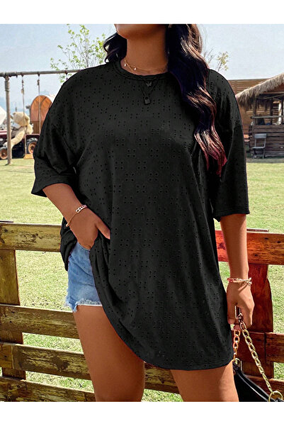 Take Two By Styli Plus Size Eyelet Oversized T-Shirt