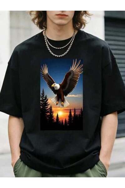 23ERVA 1pc Womens Bald Eagle Forest Sunset TshirtCotton 180gsm.Printed Tee.Un...