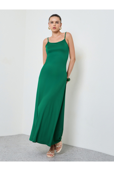 Take Two By Styli Green Solid Tie-Up Details Strappy Bodycon Maxi Dress