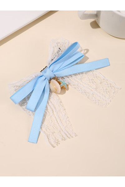 Take Two By Styli Girls Blue Seashell and Star Charm Bow Hair Clip