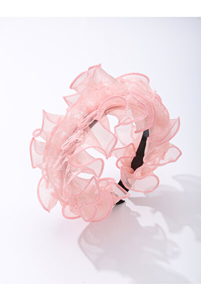 Take Two By Styli Girls Pink Ruffled Mesh Headband
