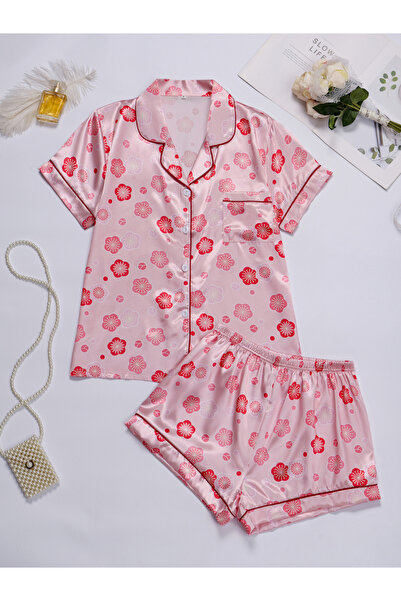 Take Two By Styli Pink Floral Print Shirt and Shorts Pajama Set