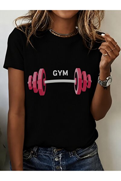 Generic Brand Pink Barbell with GYM Text,crew neck,everyday essential,short s...