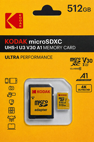 Kodak 512Gb Uhs-I U3 V30 A1 Micro Sd Memory Card + Adapter, High Read Write S...