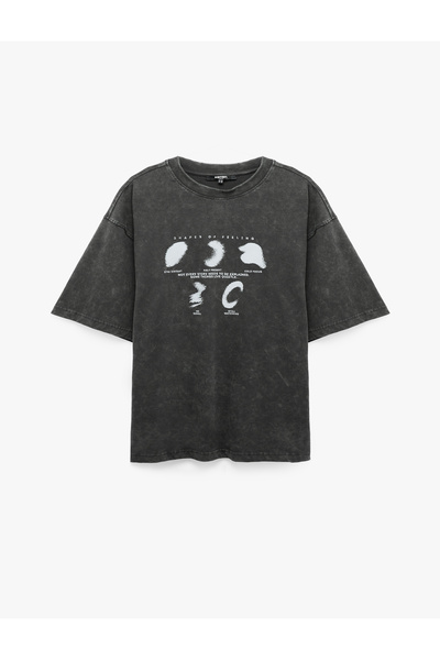 Koton Washable Cotton Short Sleeve Crew Neck Printed Oversize T-Shirt