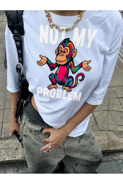 Generic Brand Colorful Monkey with NOT MY PROBLEM Text,100% cotton,short slee...
