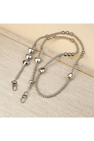 Choice silvery Silver Color Heart-Shaped Beaded Crossbody Phone Chain, Anti-L...
