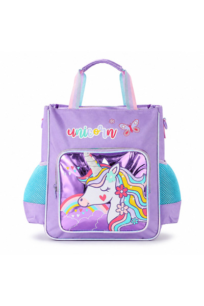 Hibobi Premium Unicorn School Tote Bag with Glossy Unicorn Pocket, Wide Top O...